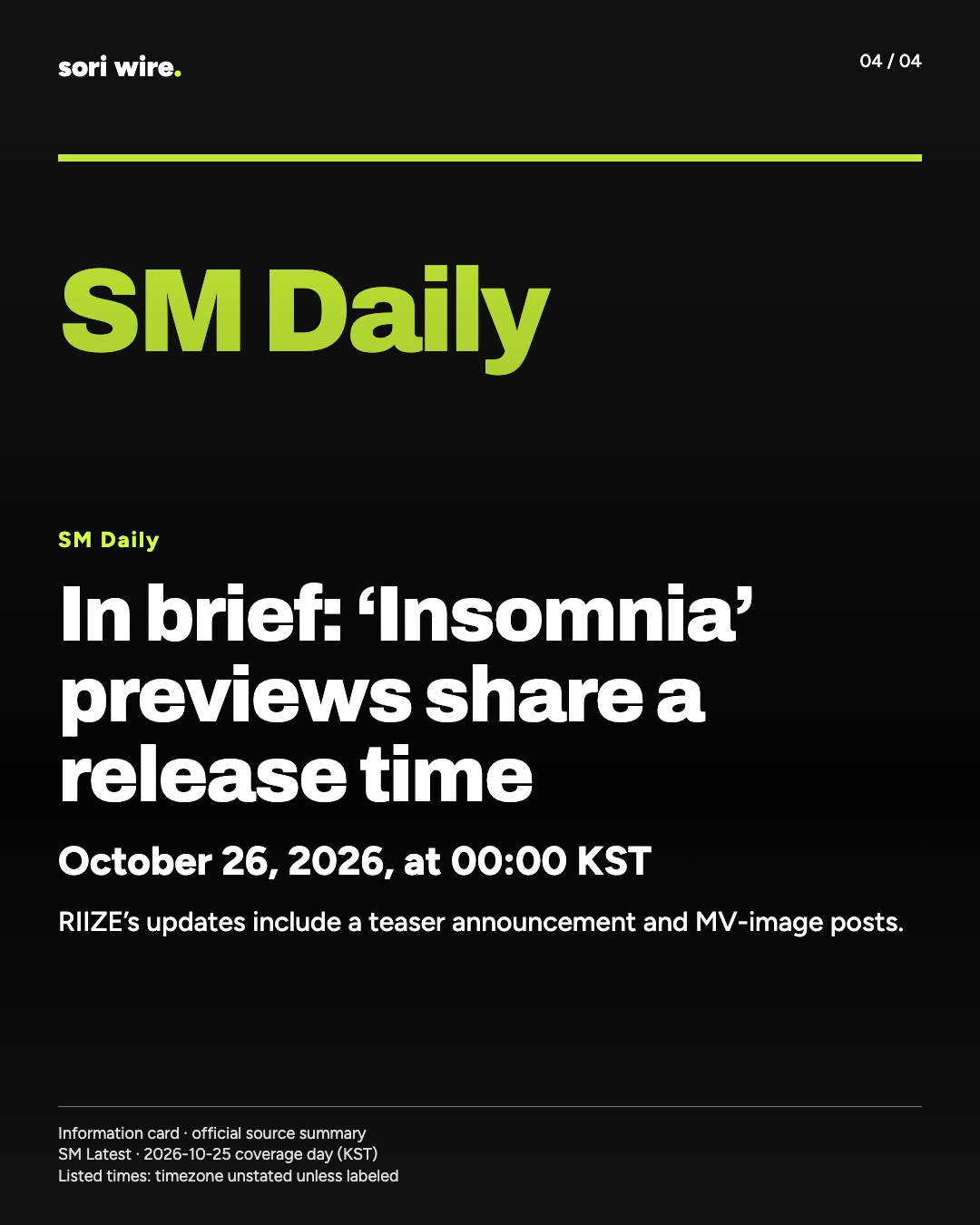 In brief: ‘Insomnia’ previews share a release time — October 26, 2026, at 00:00 KST