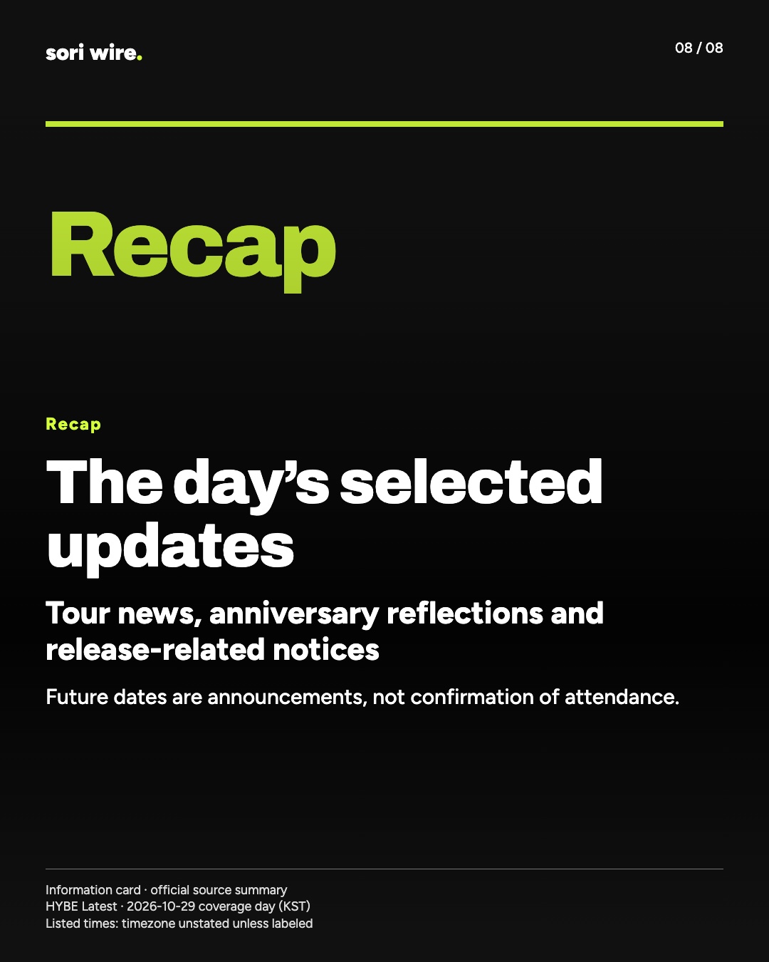 The day’s selected updates — Tour news, anniversary reflections and release-related notices