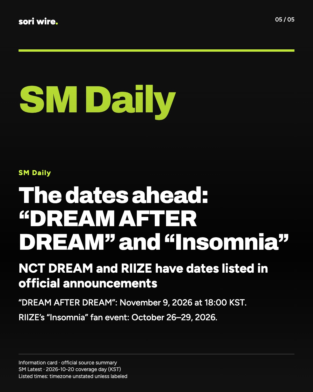 The dates ahead: “DREAM AFTER DREAM” and “Insomnia” — NCT DREAM and RIIZE have dates listed in official announcements