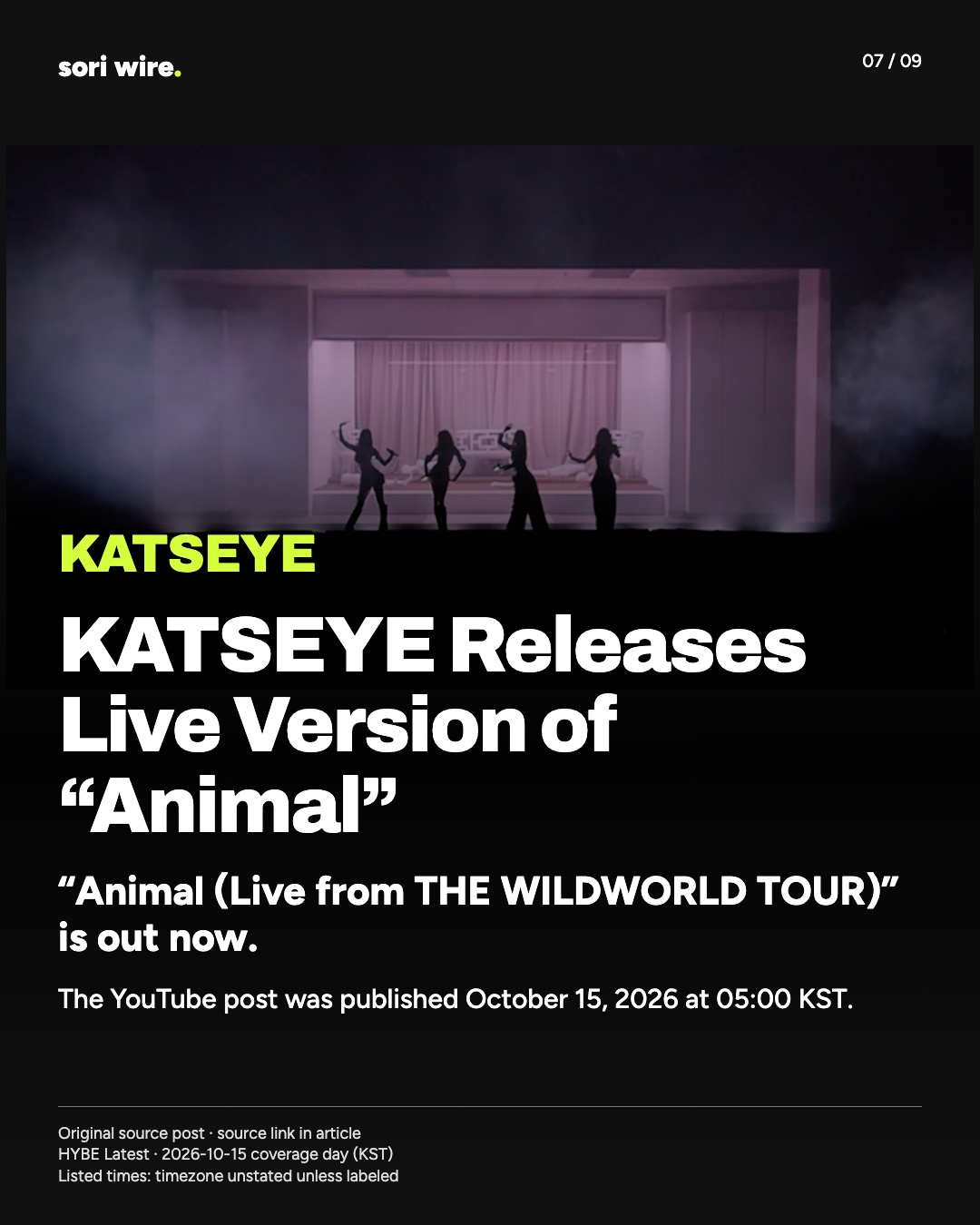 KATSEYE Releases Live Version of “Animal” — “Animal (Live from THE WILDWORLD TOUR)” is out now.