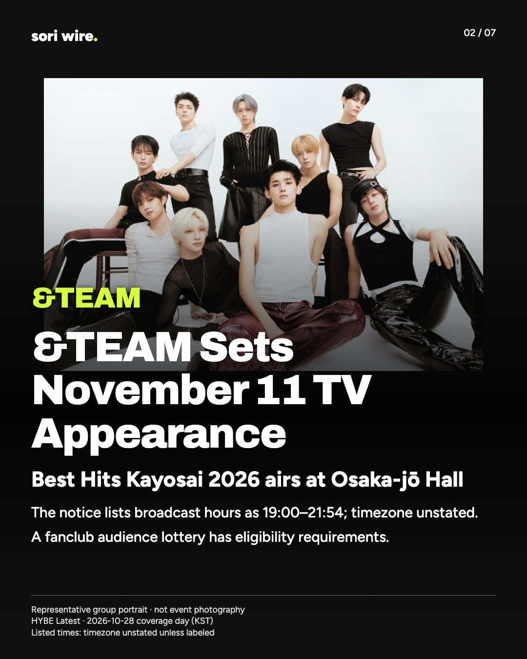 &TEAM Sets November 11 TV Appearance — Best Hits Kayosai 2026 airs at Osaka-jō Hall