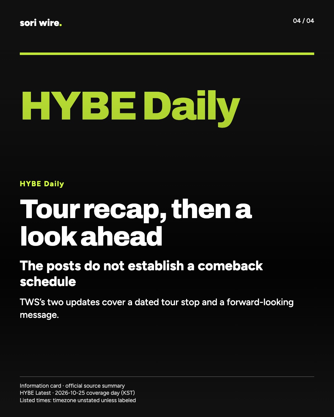 Tour recap, then a look ahead — The posts do not establish a comeback schedule